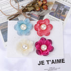 Pearl Center Mesh Fabric Flower Applique - Blue 5CM