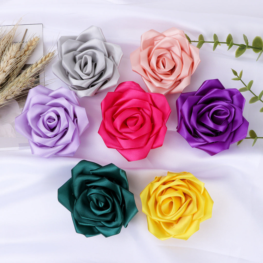 Classic Satin Rose Fabric Flower Applique - Peach Pink 7CM