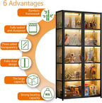 Vitrina Puerta de acrílico, Vitrina con 5 estantes, Organizador de Juguetes colección, estantería Dormitorio, rincón de Lectura, niños, bambú (Doble Apertura Negra)