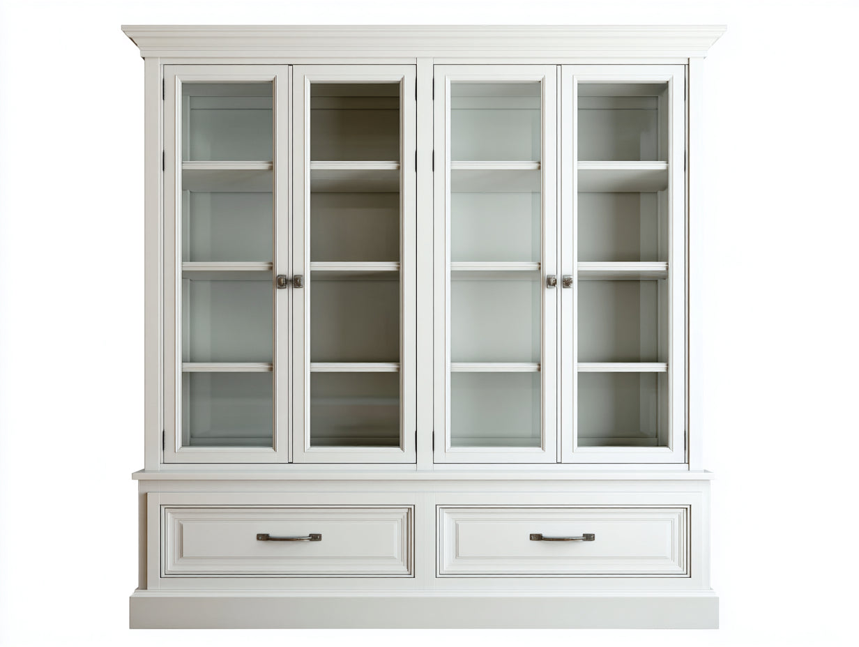 Estanterías de madera con 4 puertas y 2 cajones 160x45x200 cm - blanco - diseño clásico con vitrinas