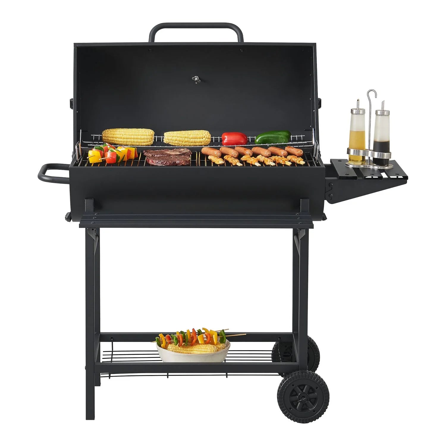 Barbacoa De Carbón Armento Con 2 Ruedas Termómetro Acero - Negro [casa.pro]