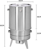 Ahumador Barril Asador De Carne Material De Acero Inoxidable Asador De 360° Incluye Termómetro Y Recipiente para Cenizas 50 Cm De Diámetro Parrillero