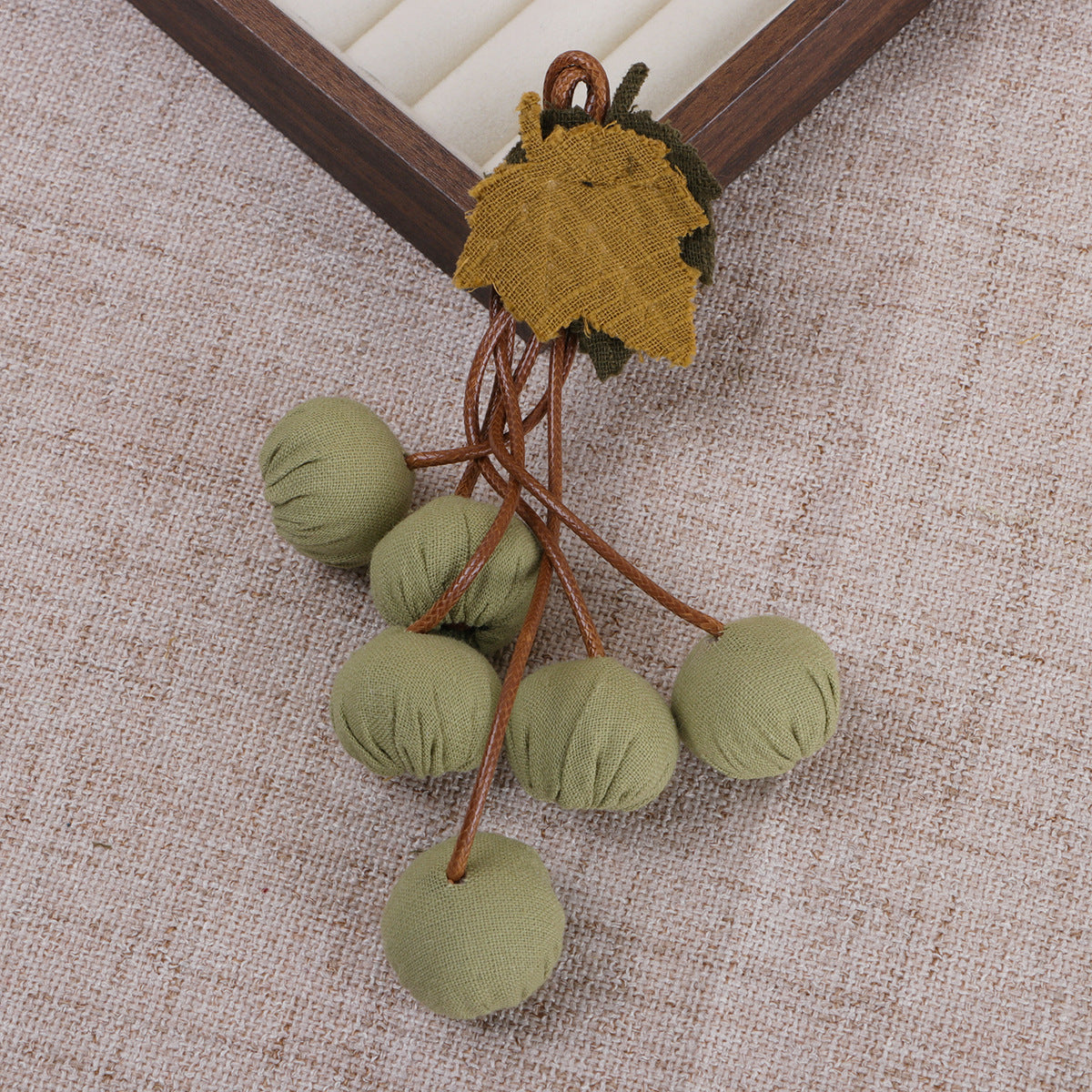 Fabric Berry Cluster with Leaf Accent - Brown 13CM