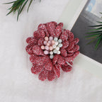 Sparkle Dahlia Fabric Flower with Bead Center - Deep blue 3cm