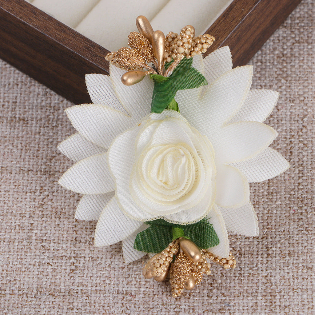 Layered Lotus Fabric Flower with Stamen Accent - Red 6.5CM