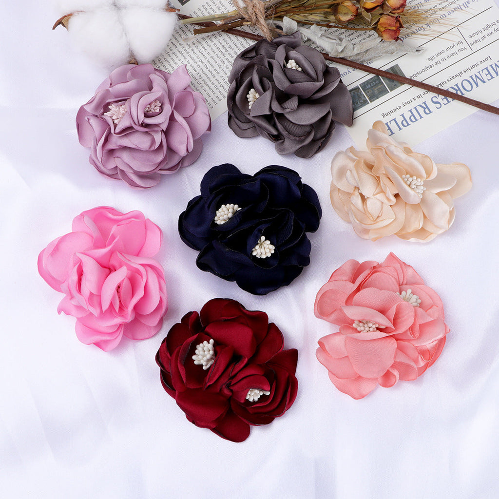 Satin Rose Fabric Flower with Stamen Center - Purple 7CM