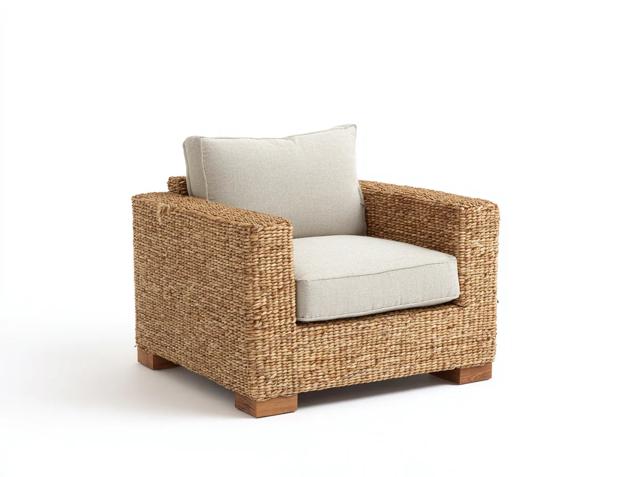 Sillones de ratán ratán natural 90x82x78 cm - beige-crema - diseño ancho con reposabrazos