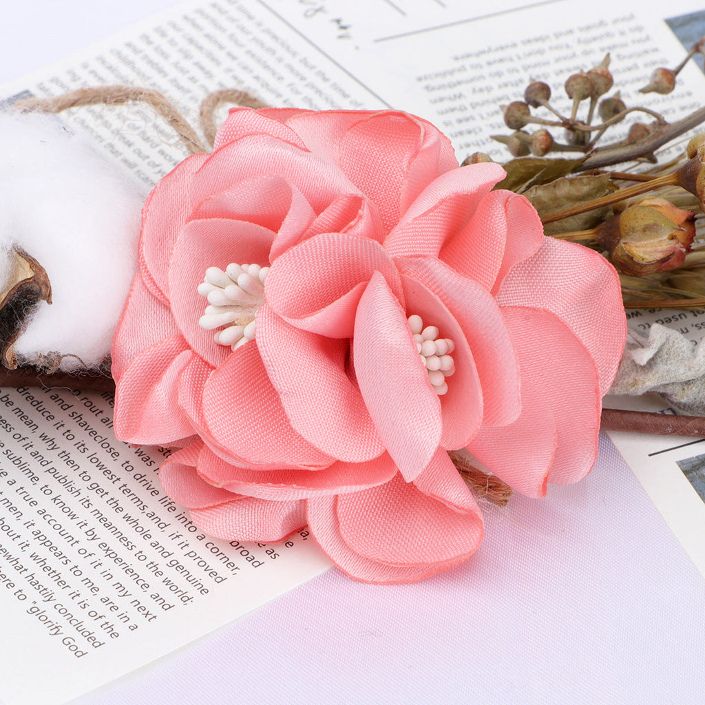 Satin Rose Fabric Flower with Stamen Center - Gray 7CM
