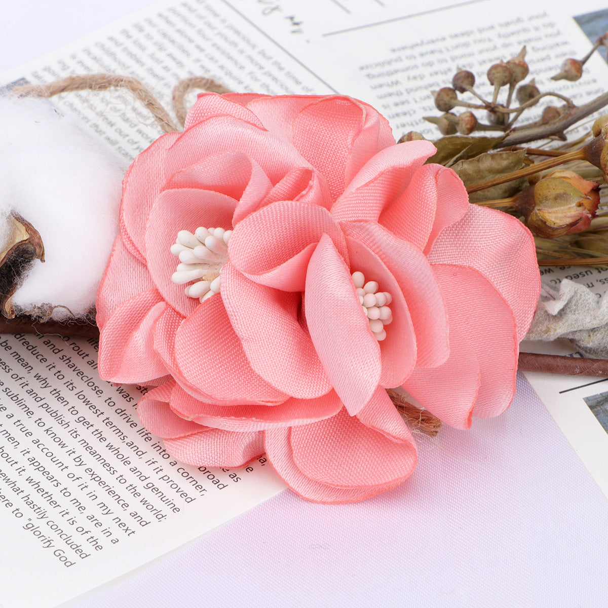 Satin Rose Fabric Flower with Stamen Center - Gray 7CM