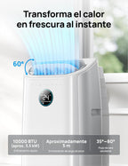 DREO Aire Acondicionado Portátil de 10000 BTU para Habitación, Refrigeración sin Drenaje, Silencioso, Control por Aplicación/Voz, Temporizador de 24 Horas, con Ventilador y Deshumidificador