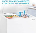 MIDEA Arcon Congelador Pequeño Horizontal de 99L, Motor Inverter, Control Electrónico de Temperatura, Tecnologia D-TYPE Tube, Cestas con Asa, Easy Move, Silencioso 39dBA, Bajo Consumo, Blanco