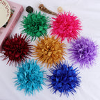 Spike Petal Pom Fabric Flower with Beads - Rose Red 18CM
