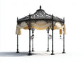 Pérgola de jardín de hierro con estructura ornamental y cortinas 300x300x280 cm - negro-beige - diseño clásico para exterior