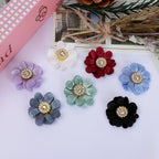 Leaf Petal Fabric Flower with Rhinestone Center - Blue 3cm