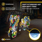 Actionbikes Motors Kinder Elektro Driftscooter | 𝟐𝟓𝟎 Watt Motor - Drift Cart 360°- 3 Geschwindigkeitsstufen - LED-Beleuchtung - Sitz verstellbar - Bluetooth - Drift Kart - Drift Auto (Space Purple)