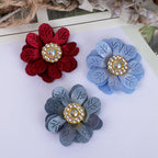 Leaf Petal Fabric Flower with Rhinestone Center - Sky Blue 3cm