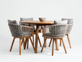 Conjunto de comedor de jardín madera y cuerda 120x120x75 cm - gris y original - diseño moderno con 4 sillas