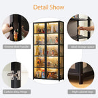 Vitrina Puerta de acrílico, Vitrina con 5 estantes, Organizador de Juguetes colección, estantería Dormitorio, rincón de Lectura, niños, bambú (Doble Apertura Negra)