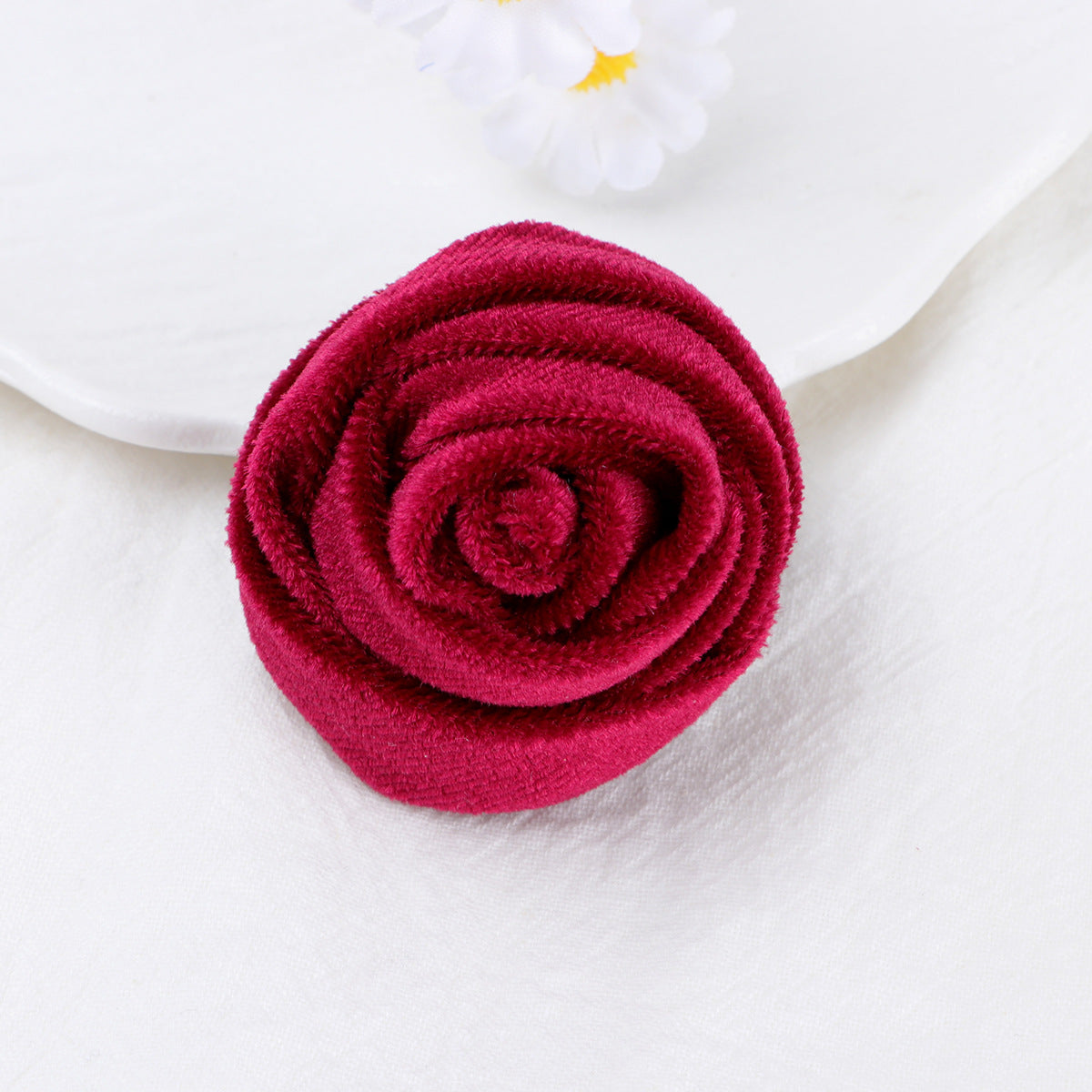 Velvet Rolled Rose Fabric Flower Applique - Product Detail Photo 1