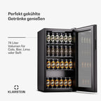 Klarstein Mini Kühlschrank mit Glastür für Zimmer, Getrnkekühlschrank mit Verstellbaren Ablagen, Kleiner 80 Liter, Indoor/Outdoor Kühlschrank Leise