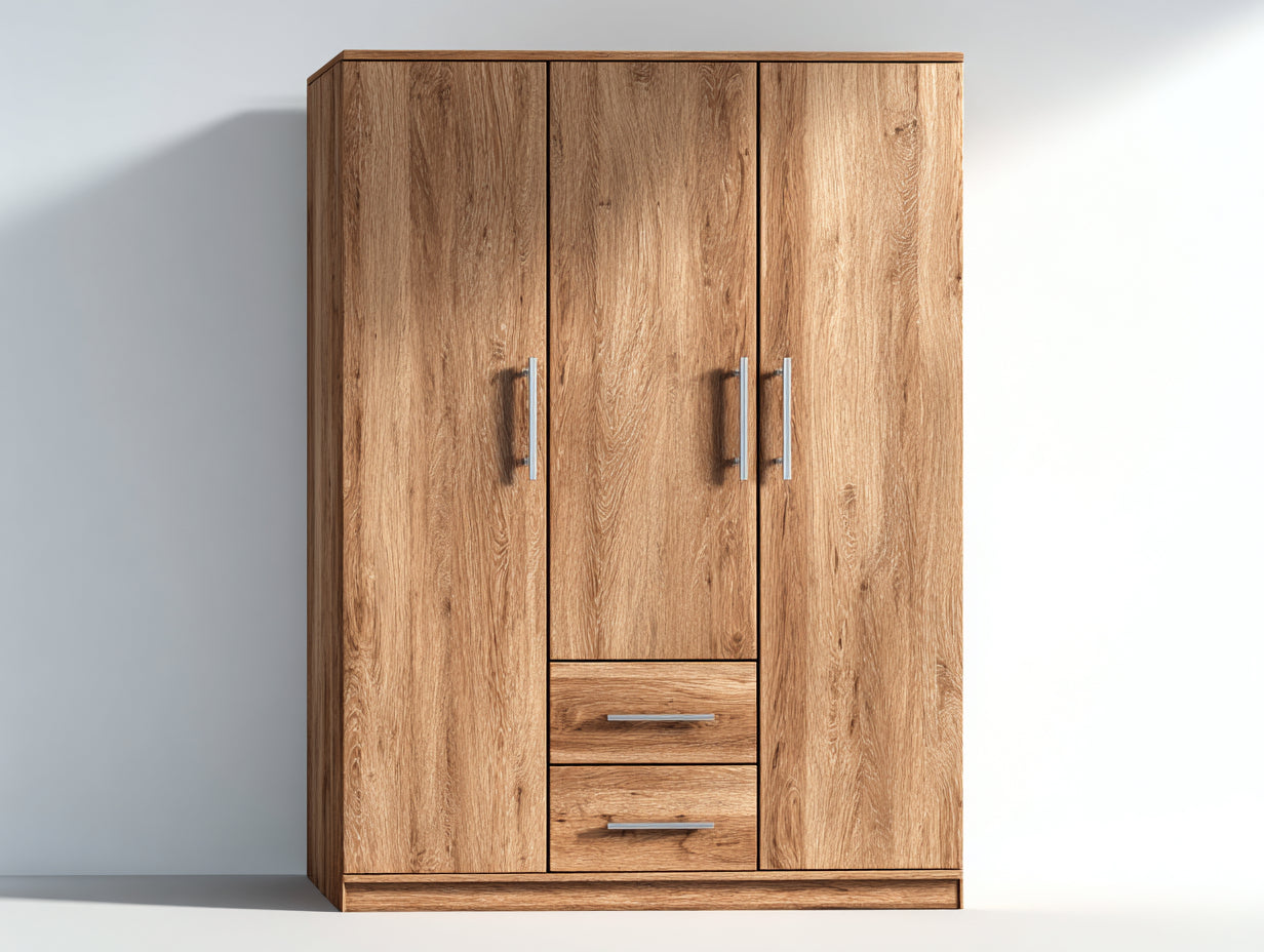 Armarios de tres puertas 150x60x180 cm madera MDF marrón con 3 puertas y 2 cajones - diseño moderno