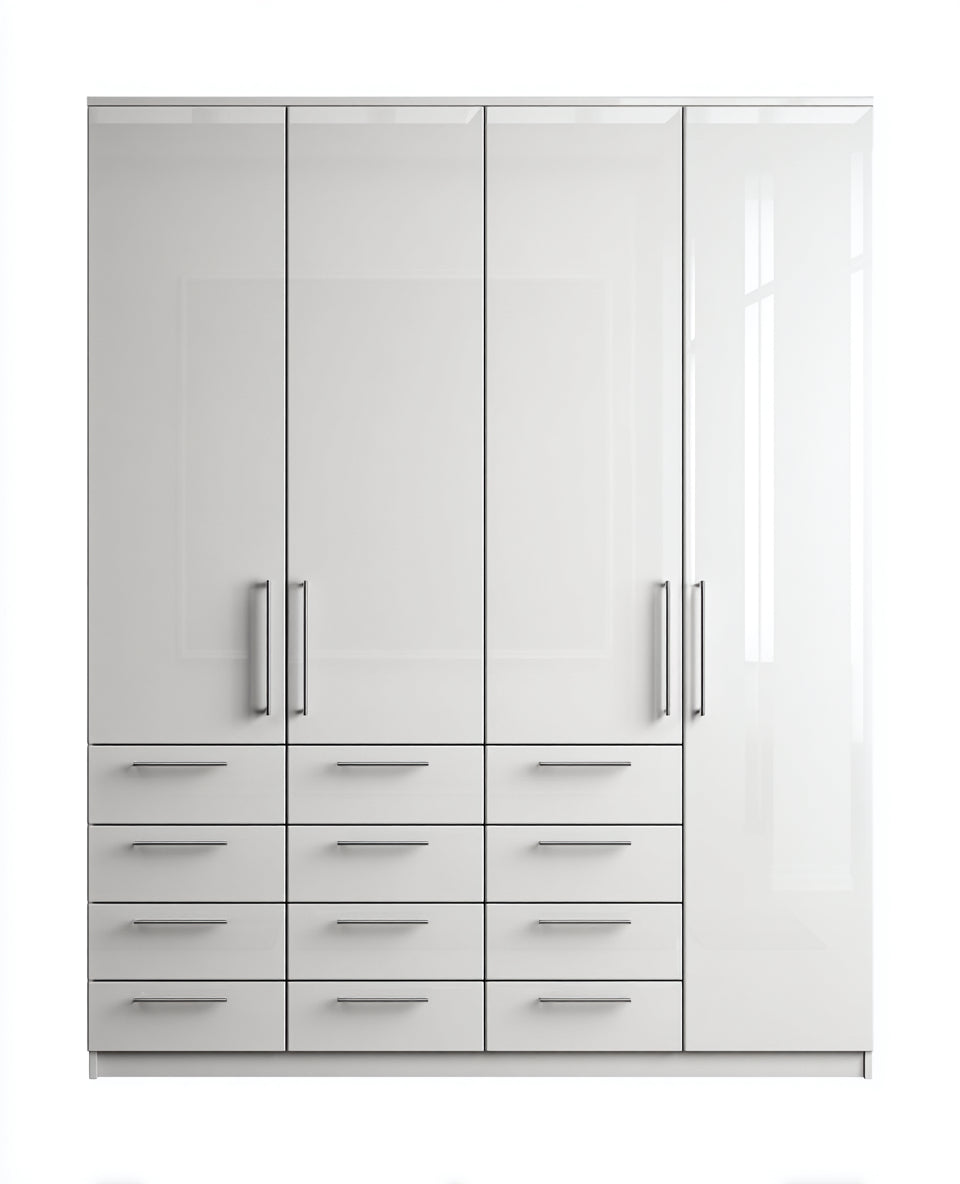 Armarios de cuatro puertas madera MDF 180x60x200 cm - Blanco - Diseño moderno con 12 cajones
