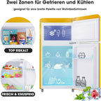 Merax Kühlschrank mit Gefrierfach, Kühl-Gefrierkombination, klein Kühlschrank mit 51L und Gefrierschrank 21L, Leise, LED, Glasablagen, Gemüsefach, Türablagen, für Küche, Wohnzimmer, Büro, Schwarz