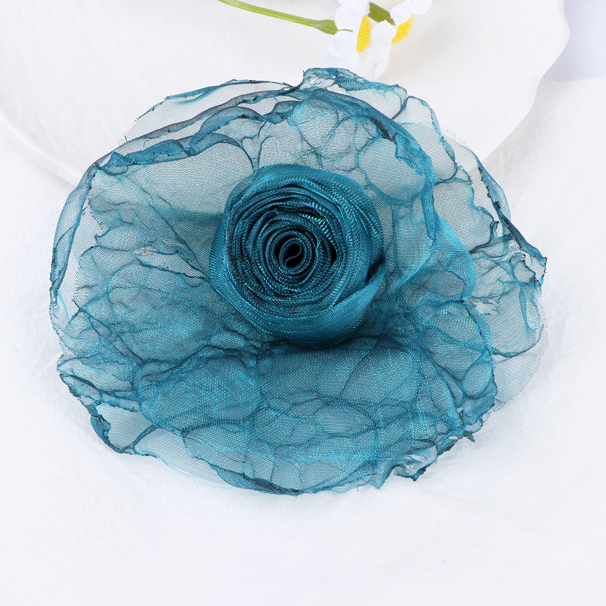 Raw Edge Organza Rose Fabric Flower Applique - Product Detail Photo 3