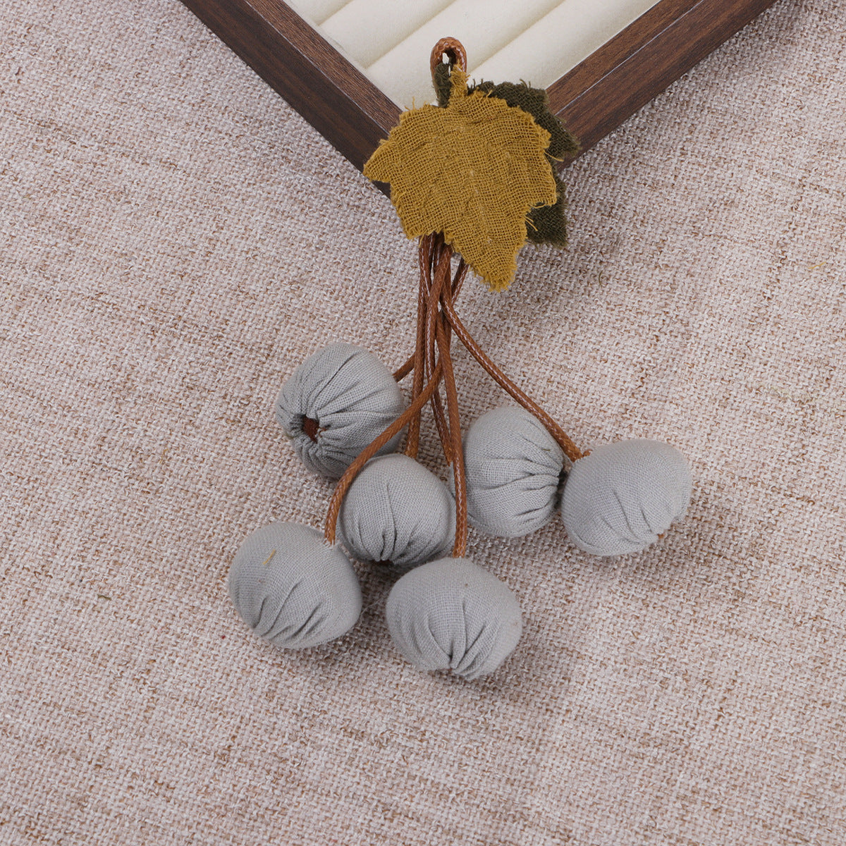 Fabric Berry Cluster with Leaf Accent - Green 13CM