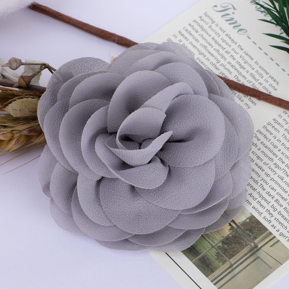 Chiffon Multi Layer Rose Fabric Flower Applique - Red 8cm