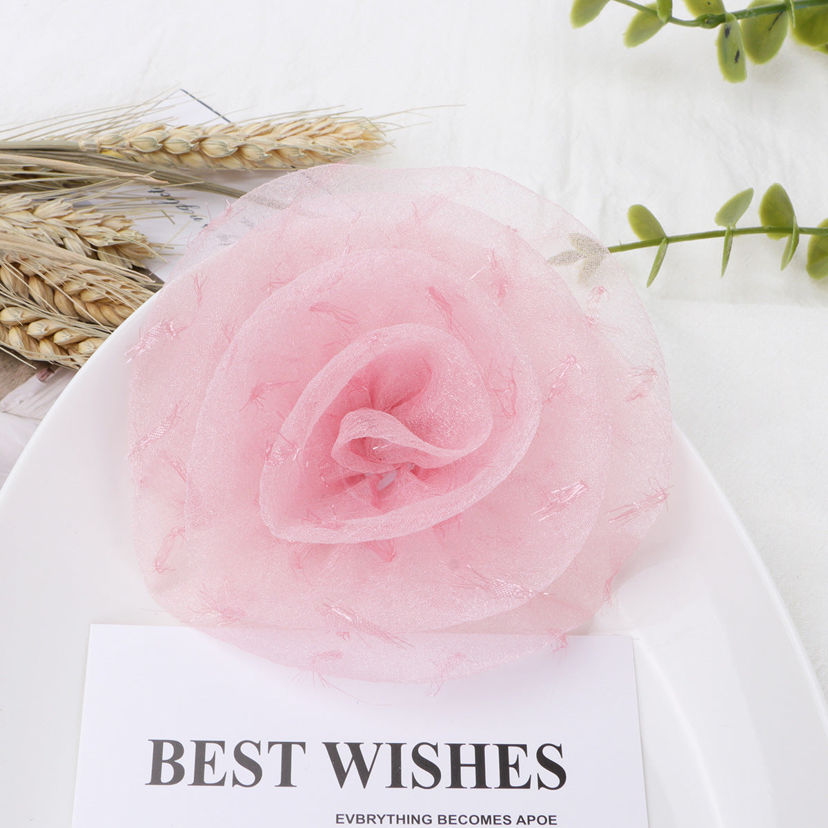 Organza Rolled Rose Fabric Flower Applique - Wine Red 11CM