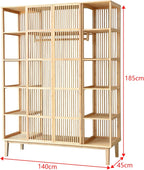 [en.casa] Armario para Ropa con 2 Puertas Deslizantes Clóset con 12 Estantes y 1 Barra de Colgar Perchero de Bambú 185 x 140 x 45 cm Natural