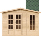 TIMBELA Caseta de jardín de Madera de 6 m2 - Cobertizo Jardin Exterior con Suelo, Ventana, Puerta Doble - Cabaña de jardín para Trabajar en casa - con Tejas bituminosas Verde M334FB+H334FBGREEN