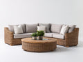 Sofás de exterior conjunto sofá esquinero 230x230x78 cm ratán sintético natural-beige para jardín y terraza - mesa redonda incluida - diseño lounge moderno