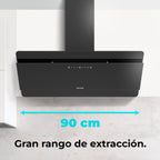 Cecotec Campana Decorativa 90 cm Flux Dt 908000 Glass Black A++. Vidrio Negro, 800M3/H de Potencia, Motor 210W, A++, Control Táctil, 3 Niveles + Booster, Hand Movement Control