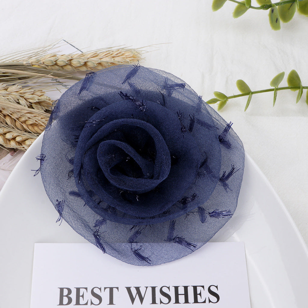 Organza Rolled Rose Fabric Flower Applique - Product Detail Photo 2