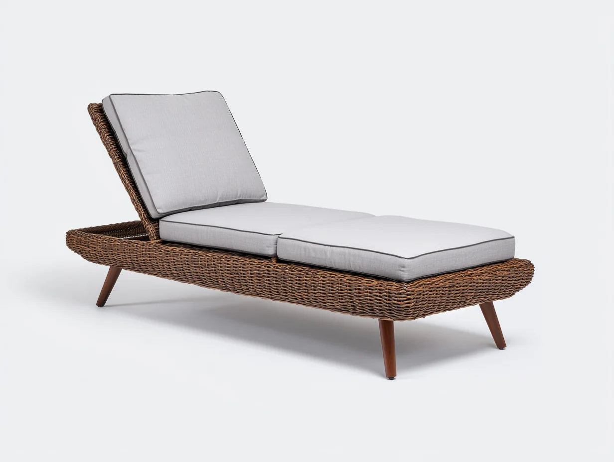 Tumbonas de ratán reclinables 198x72x78 cm - Marrón-Gris claro - Diseño moderno para terraza y jardín