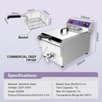 Freidora eléctrica Inox 16L Profesional Comercial, 3000W Acero Inoxidable Freidora con grifo