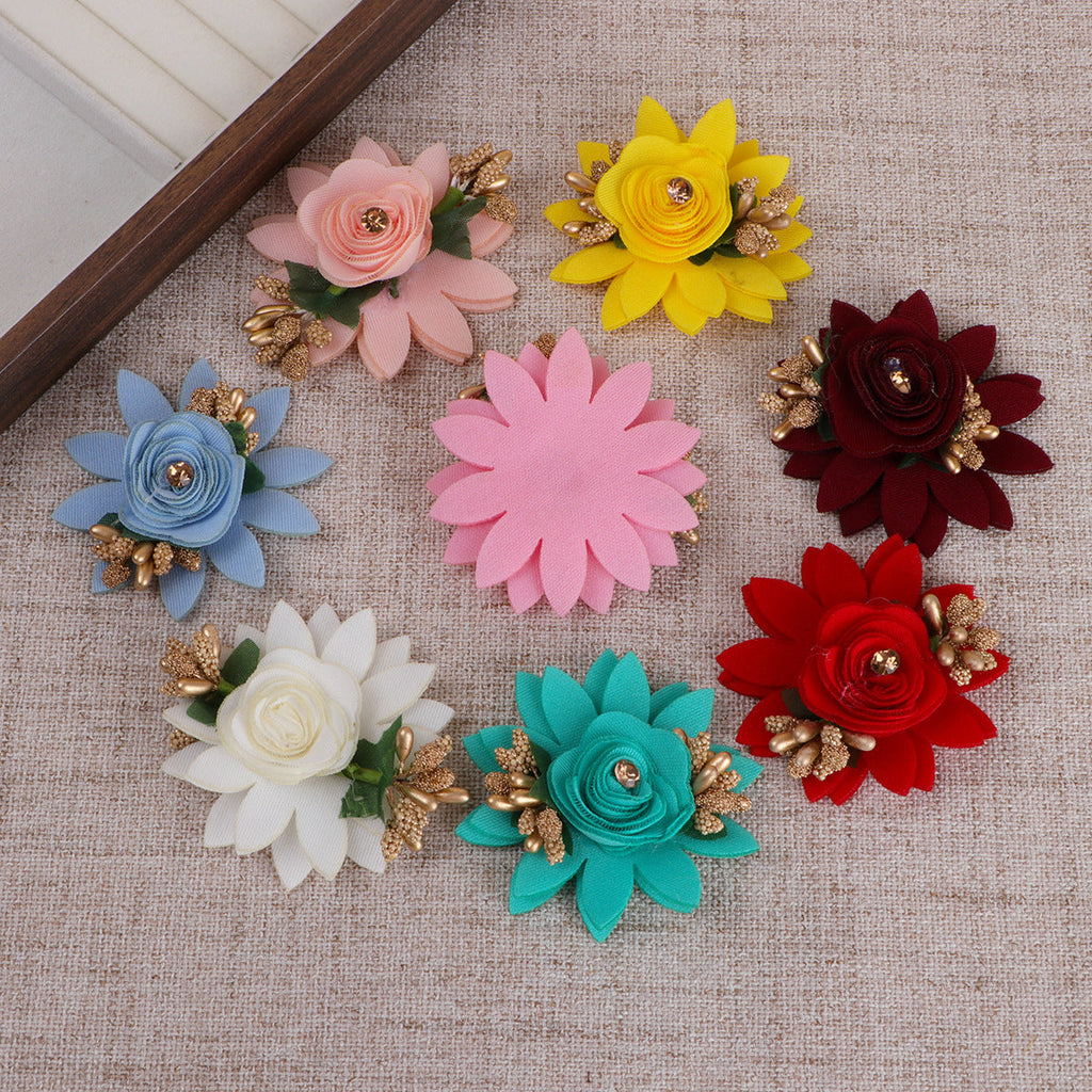 Layered Lotus Fabric Flower with Stamen Accent - White 6.5CM