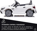 DEVESSPORT Coche Eléctrico Infantil Mercedes SLC 300 12V | con Mando, Faros LED, Música, USB y Apertura de Puertas – para Niños de 3 a 6 Años (Blanco)