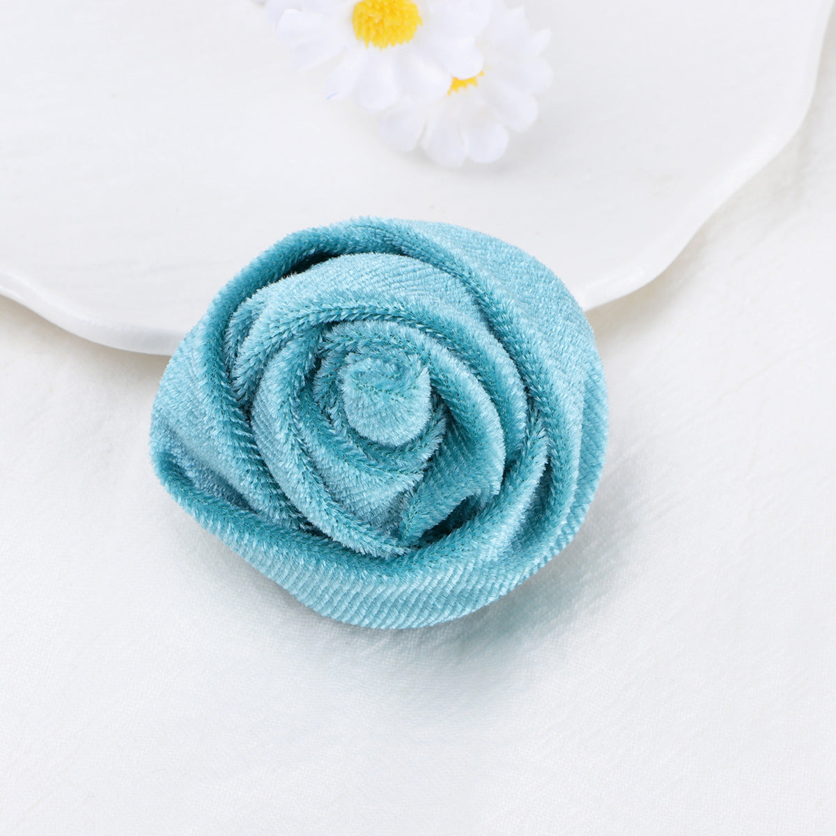 Velvet Rolled Rose Fabric Flower Applique - Deep Blue 5CM
