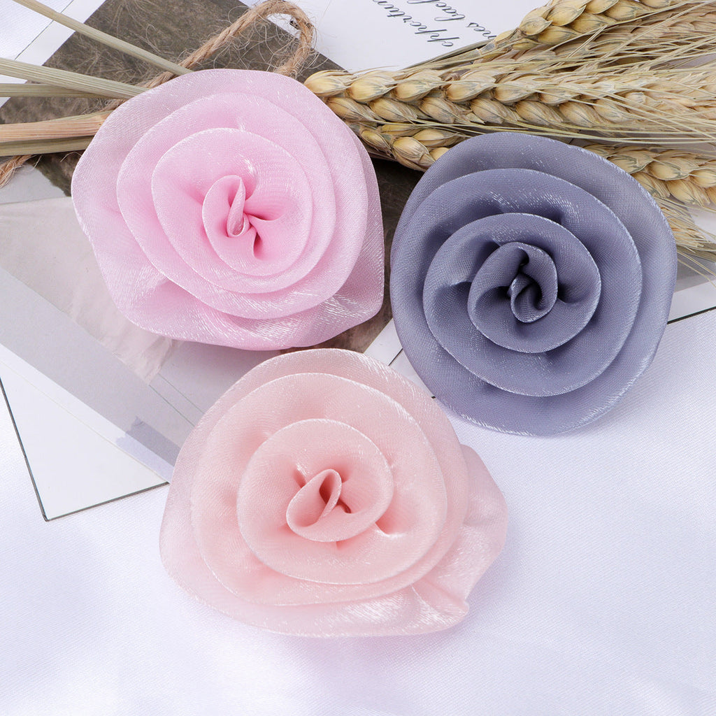 Glossy Rolled Rose Fabric Flower Applique - Blue 5CM