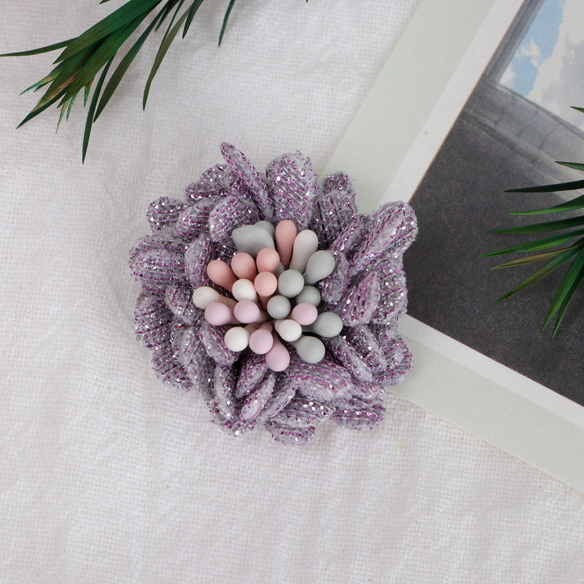 Sparkle Dahlia Fabric Flower with Bead Center - Black 3cm