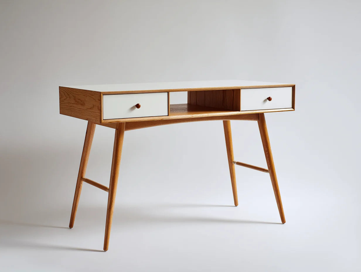 Mesas de oficina de madera 120x50x76 cm - madera natural y blanco - diseño moderno con cajones