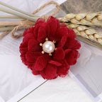 Lace Mesh Fabric Flower with Pearl Center - Pink 5CM