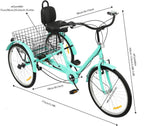 MccoMMon Triciclo de 24 pulgadas para adultos, 3 ruedas, triciclo de 7 velocidades, altura ajustable, bicicleta de carga para adultos, ancianos y mujeres