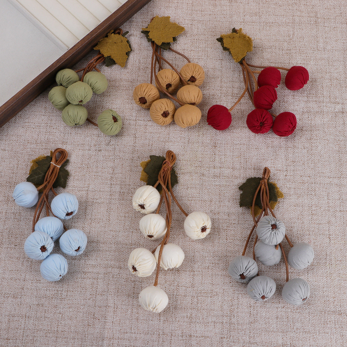 Fabric Berry Cluster with Leaf Accent - Blue 13CM