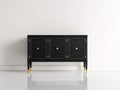 Mueble recibidor madera 140x42x88 cm negro y dorado - diseño elegante con puertas