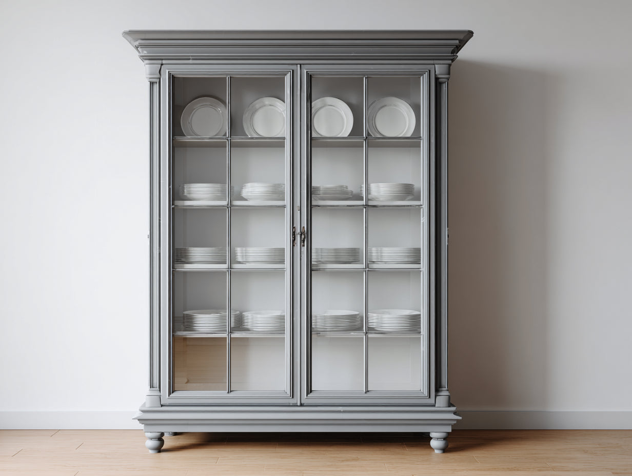 Vitrinas de madera y vidrio 120x40x190 cm - gris claro - diseño clásico con 2 puertas