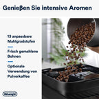 De'Longhi Magnifica Evo ECAM 292.81.B Kaffeevollautomat mit LatteCrema Milchsystem, 7 Direktwahltasten für Cappuccino, Espresso und weitere Kaffeespezialitten, 2-Tassen-Funktion, Schwarz